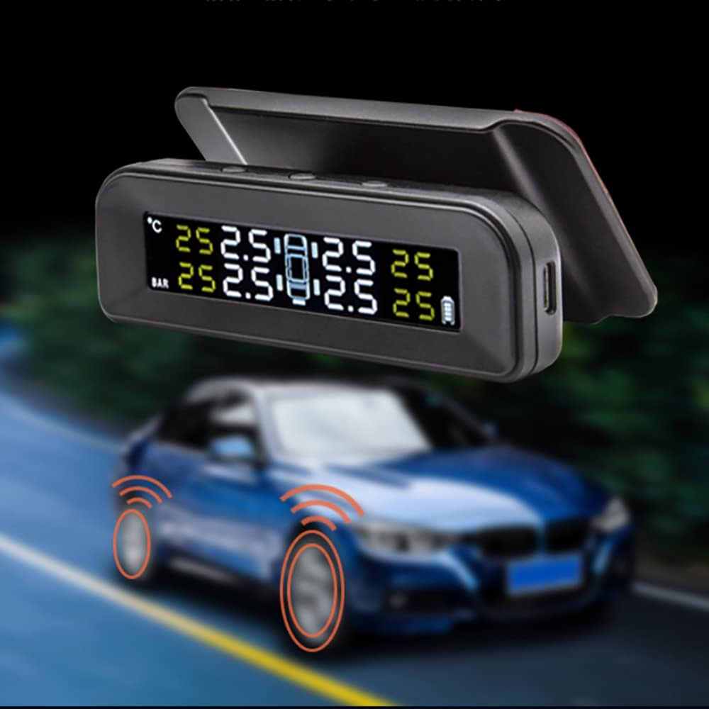Riloer Autoreifendruck-Controll-system, regulacja temperatury RDKS-i i drukarki; jest to łatwy w montażu wyświetlacz i 4 zewnętrzne czujniki, energia słoneczna i złącze USB
