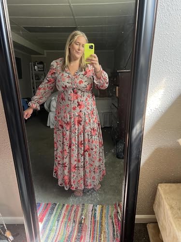 Image of BLENCOT Womens Casual Boho Floral Printed V Neck Long Sleeve Long Maxi Dress Spring Summer Dresses