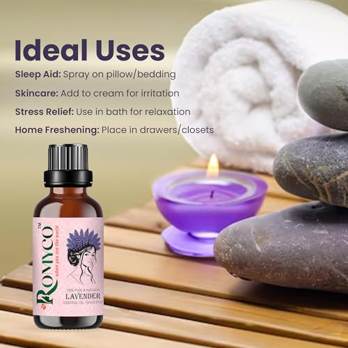 Image of Romyco Lavender Essential Oil 15ml for Long Thick Strong Hair | Soothing Relaxation, Stress Relief & Sleep Support | Shiny Bouncy Hair | Aromatherapy & Diffuser Oil | Pure Natural Undiluted Therapeutic Grade