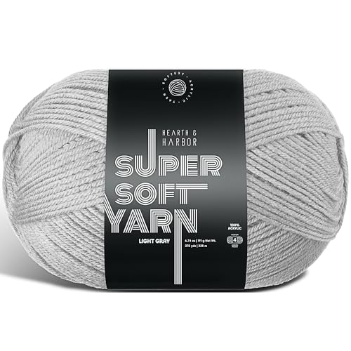 Image of Acrylic Yarn for Crocheting & Knitting - Soft Crochet Yarn for Crocheting, 370 Yards, Perfect for Crafts & Amigurumi, Medium Worsted Weight 4, Light Grey
