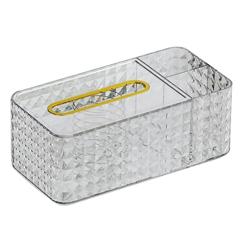 Zerodis Tissue Box Holder, 2 Compartments Storage Design Tissue Box Cover Wide Mouth Rectangular Napkin Dispenser Holder for Putting Remote Control Pen Makeup Brushes (Transparent White)