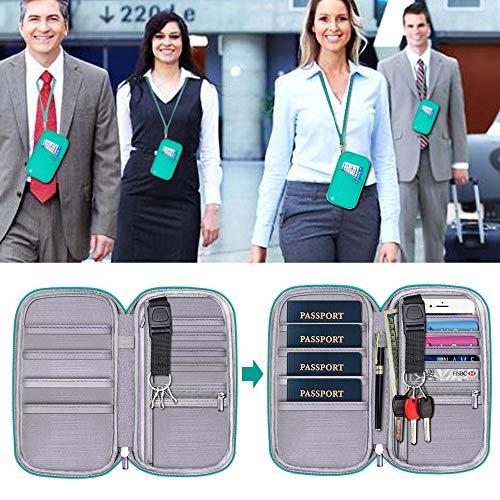 Image of RFID Family Passport Wallet Holder Waterproof, Travel Document Organizer Credit Card Clutch Bag for Men Women, RFID LakeGreen, One Size, Classic