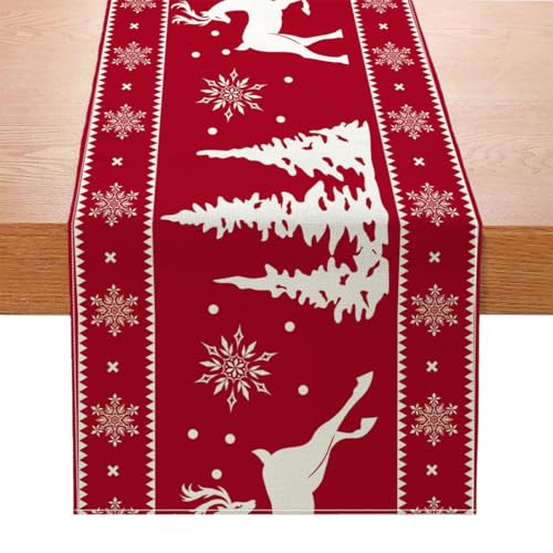 Tischläufer Weihnachten Rot, Weihnachtstischdecke Rentier...