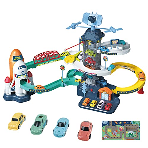 RedCrab Juguetes de Pista Coches Niños, Juego de Aventura en Coche Space Orbit con 6 Mini Cars para Niños y Niñas de 3 Años - Juguetes Educativos Preescolares para Regalos de Autos