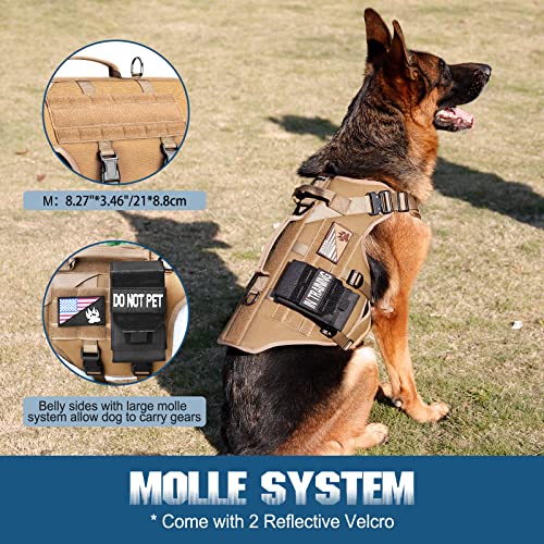 Image of Tactical Dog Harness - PETNANNY Service Dog Vest for Large Dogs Fully Body Coverage in Training Dog Harness with 2 Reflective Dog Patches, Handle, Hook and Loop Panels, Dog MOLLE Vest (Khaki, M) | Service dog vest with hook loop panel, MOLLE, handle, no pull design for K9 training & daily walks, ideal no pull harness