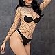 Damen Sexy Netz Body Langärmlige Unterwäsche Transparenter Reizwäsche Elastisch Teddy Babydoll Dessous mit Hohem Kragen Einteiliger Outfit Fishnet Badeanzug für Valentinstags (Schwarz, Einheitsgröße)