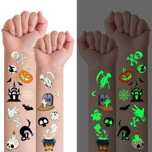 360PCS Tatuajes Halloween Niños, 30 Hojas Tatuajes Temporales Niños Tatuaje Luminoso Halloween Pegatinas, Falso Tatuajes Tatoo para Infantiles Fiesta Tatuajes Impermeables Tattoo
