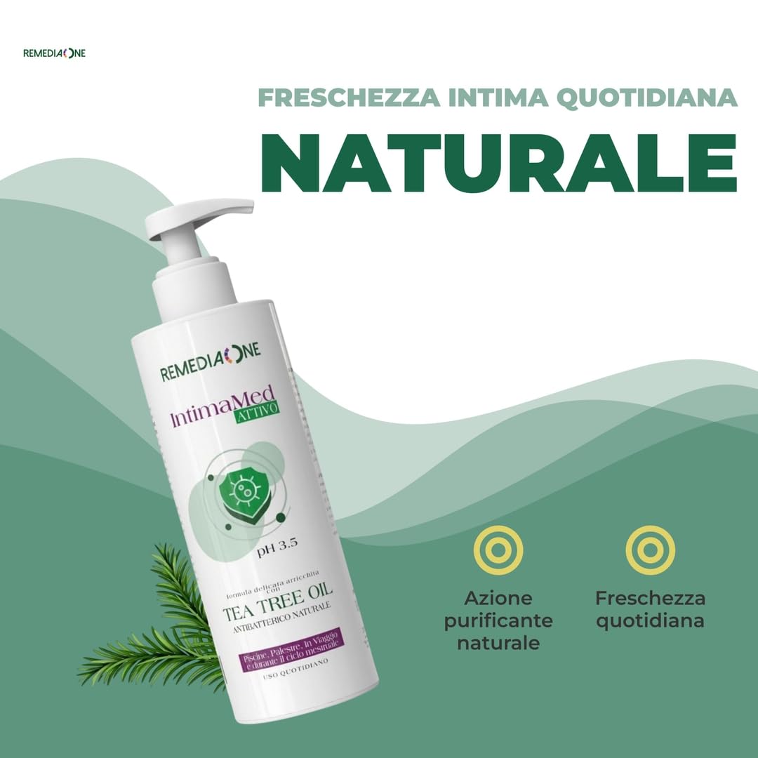 REMEDIA ONE – Detergente Intimo Uomo e Donna con Tea Tree Oil, Sapone Intimo Antibatterico Naturale, Delicato Attivo pH 3.5, Uso Quotidiano – 500 ml