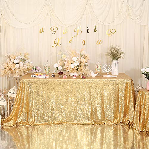 Eternal Beauty Sequin Tablecloths Rectangle Amber Gold for wedding Halloween Chrismas Party Banquet New Year's Day (Amber Gold,152 * 260cm,Rectangle) - Image 2