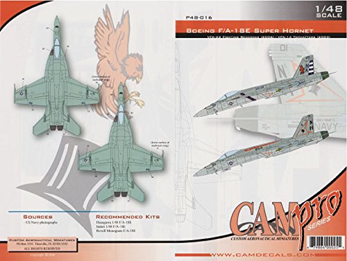 CAMP48016 1:48 F-18E Super Hornet VFA-22 Fighting Redcocks VFA-14 Tomcatters [WATERSLIDE Decal Sheet]
