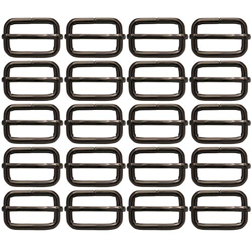 BIKICOCO Metal Slide Adjuster Buckle Tri-Glides with Movable Center Bar, for Straps, 1 x 0.6 Inch, Gunmetal, Pack of 20