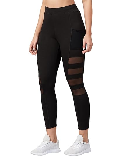 Women's Gym Wear Tights | Track Pants with Mesh Insert & Side Pockets : Ideal for Active Wear, Yoga & Workout - The Ultimate Gym Pants for Women & Girls((9600)