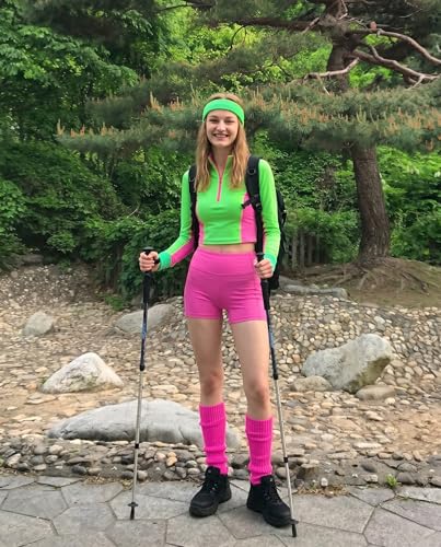 Image of v28 Neon Leg Warmers Set for women Headband Sweatbands Wristbands 80s 90s Pink Running Fanny 80's Plus Size Costumes Pack
