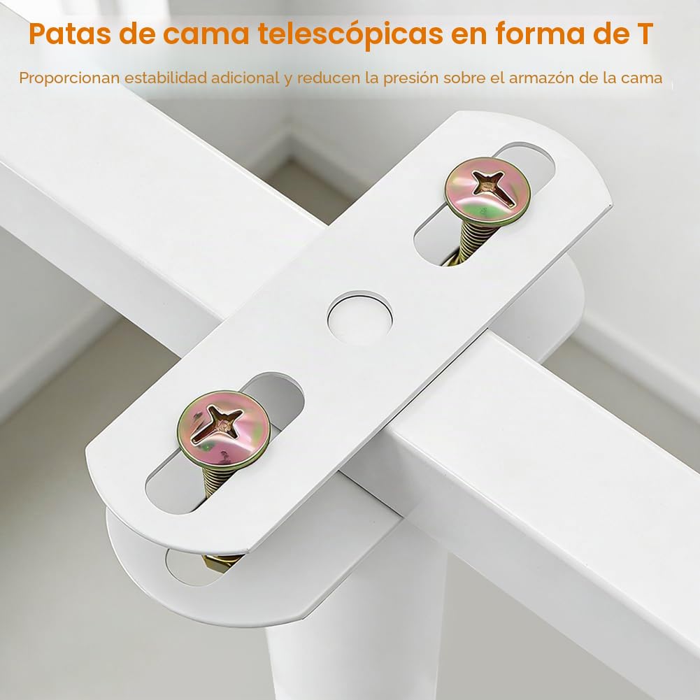 Patas de Cama Ajustables, Juego de 4 - Altura Regulable (25-42 cm) para Base, Somier o Canapé - Soportes Metálicos Robustos para Sofá, Armario o Mueble - Incluye Herramientas - Color Blanco