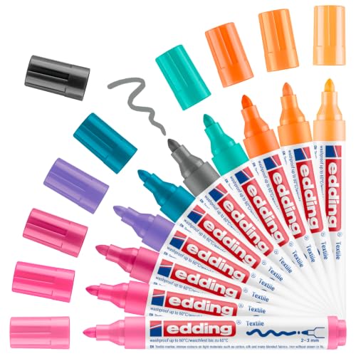 edding 4500 Textilmarker - 10 Farben im Set (Trend) - Rundspitze 2-3 mm - Textilstifte waschmaschinenfest (60 °C) zum Stoff bemalen - Stoffmalstift