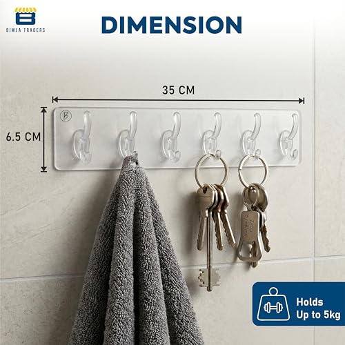 Image of Waterproof Stick on Adhesive Wall Hooks 2 Set of 12 Pcs- Heavy Duty Transparent Hooks for Photo Frames, Wall Clocks, Keys, Hanging Robe | No Damage, Easy Installation |Smart Storage Solution.