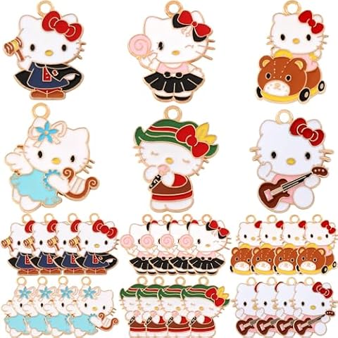 Anjulery 24 Pieces Enamel Cat Charms for Jewelry Making and Crafting - Cute Kitty Charm for Bracelets Earrings Keychains Pendants Necklaces Crafts (24Pcs Cat-K1) Cover