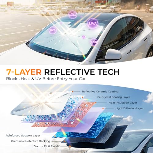 Image of [2026 Upgraded] DooGooCoo Windshield Sun Shade for Toyota Camry 2018-2025 2026 [Cooling Ice-Crystal, 100% Sun Block ] Sunshade for Car Windshield for Toyota Camry Sun Shade, Custom Fit for Camry.