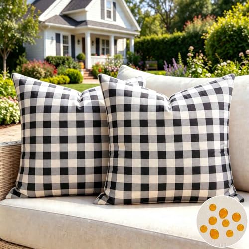 Dorunfeey Housse de Coussin 40x40 Carreaux Blanc et Noir Taie Oreiller Imperméable Extérieur Décoration Carré pour Canapé, Maison, Salon, Chambre, Jardin,...