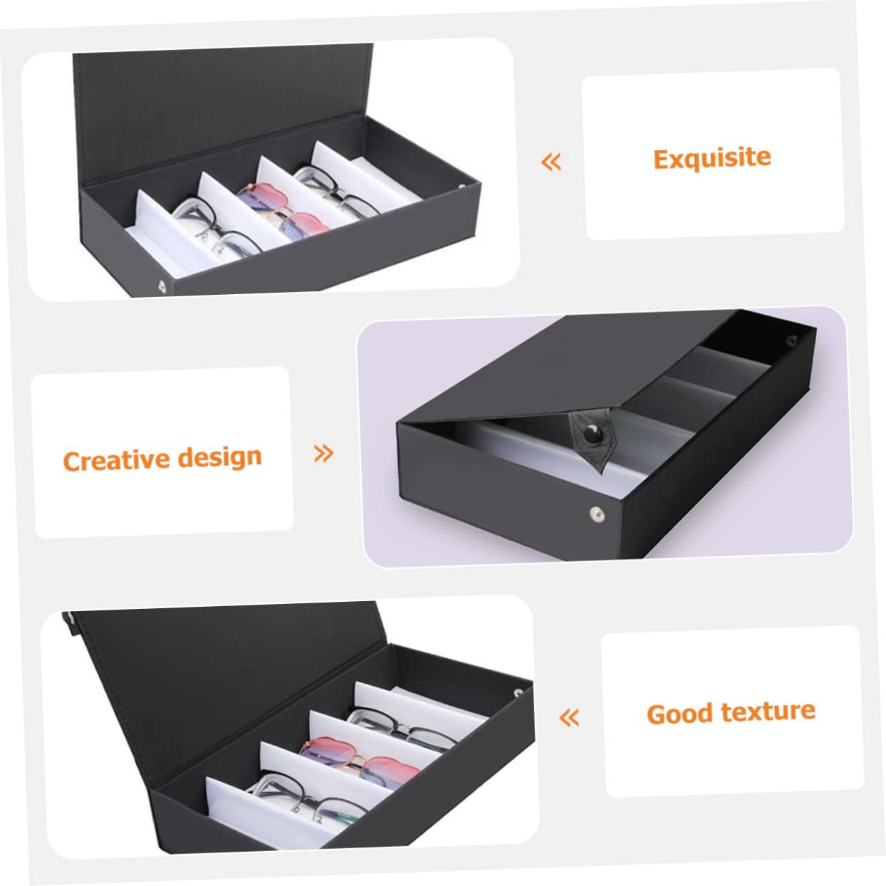 PACKOVE caja de almacenamiento de gafas Poseedor estuches de con esponja embalaje sunglasses organizer relojero organizador hombre organizador de gafas de sol Lentes cuero pu Black