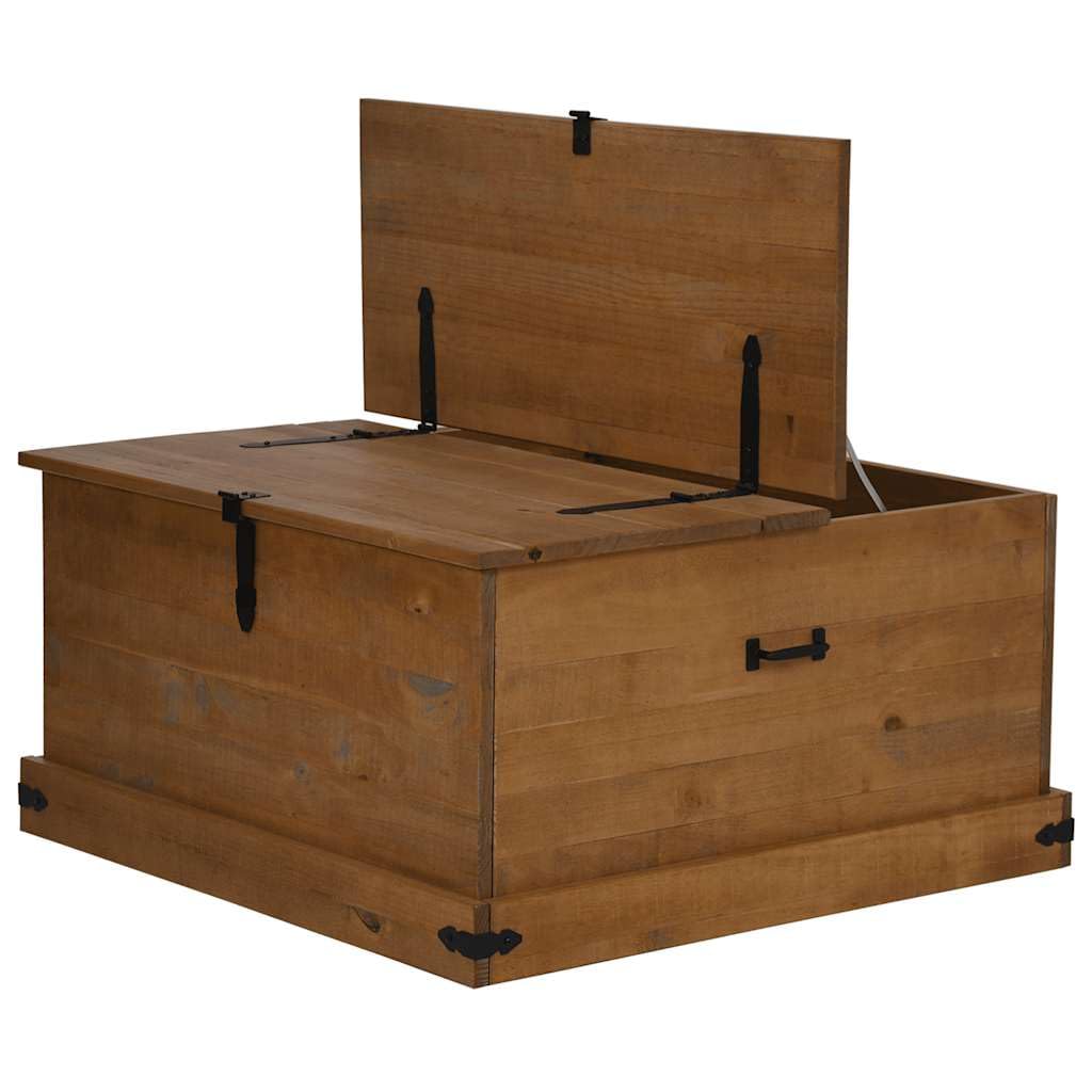 HALDEN Baúl de madera maciza de pino 91 x 91 x 47 cm, doble baúl con asas de metal, baúl de almacenamiento con mucho espacio para ropa y mantas, también utilizable como mesa de café