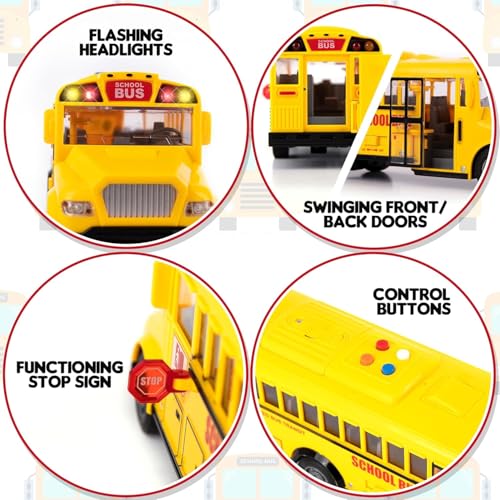 Image of PLUSPOINT Big School Bus Van Toy Friction Powered City Service Vehicle with Lights and Cool Sounds and Songs Openable Doors,Heavy Duty Push n Go Vehicles Yellow Bus Kids, Girls, Boys, Toddlers