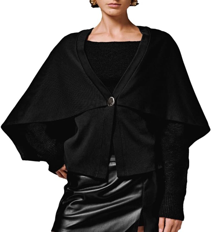 URBAN REVIVO Women's Oversized Cape Coat Batwing Sleeve Cardigan Open Front Poncho Sweater Fall Winter Knitted Shawl Wrap - Image 7