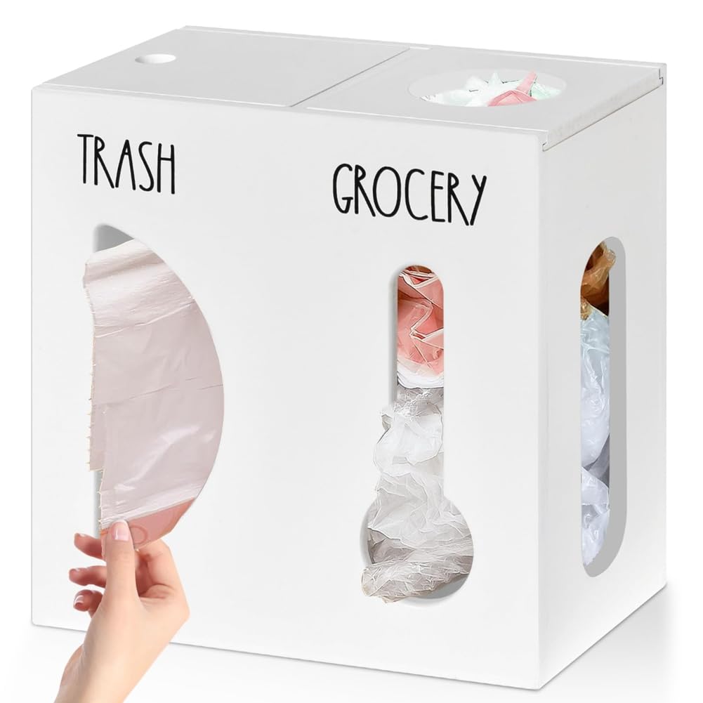 Buhdjfnke 2 In 1 Trash Bag Holder Wood Grocery Bag Dispenser Garbage Bag Wall Mount,For Plastic Bags A