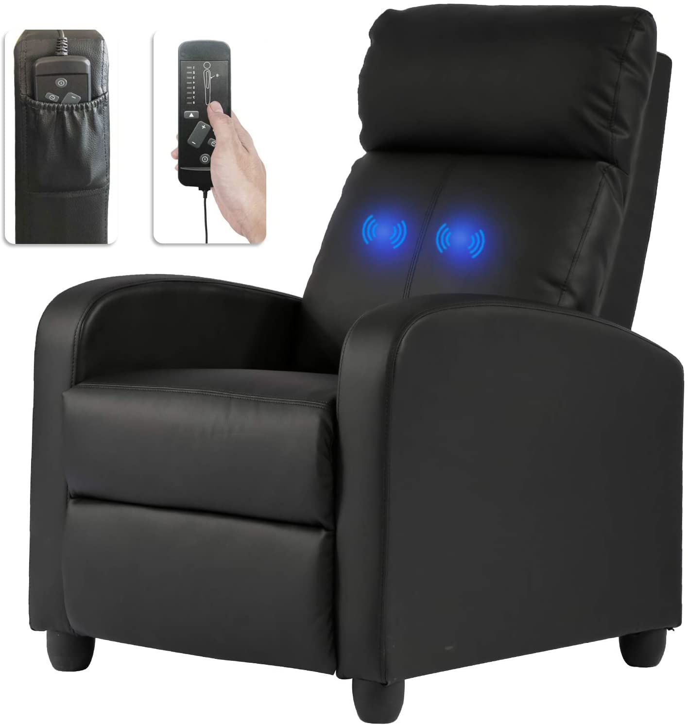 Pazidom Recliner Chair, Massage Chair Reclining Chair Sofa Lounge Chair Living Room Chair with Footrest, PU Leather Reading Chair Lounge Chair for