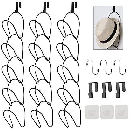 LINFIDITE 15 Stück Cap Halter Tür Hut Racks Organizer Baseball Cap Display Halterung Schrank Hängen für Schals Handtaschen Handtücher Kleidung Krawatten über Tür Wand montiert w Hängehaken Schwarz