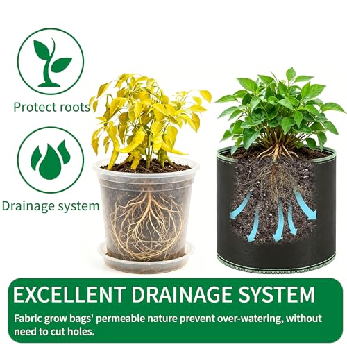 Bolsas de cultivo de tela antiencharcamiento macetas reutilizables con asas pack 5 4