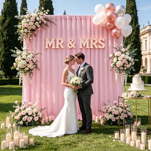 Image of Pink Backdrop Curtains 4 Panels 5ft x 10ft Polyester Photography Backdrop Drapes for Baby Shower Party Wedding Stage Decorations