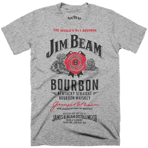 Jim Beam Bourbon Whisky Bottle Label Distressed T-Shirt Grey