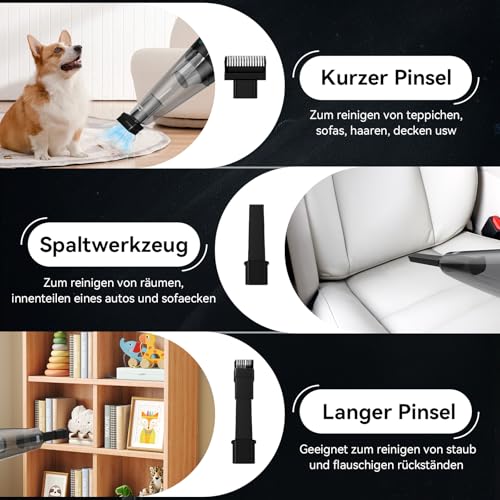 Minthouz Handstaubsauger Akku 9000PA, 120W Autostaubsauger LED-Licht, 30 Min Laufzeit Schnellladung, 2x Wiederwaschbare HEPA-Filter, Leicht zu Reinigen Tragbar für Auto Haushalt Büro – Bild 6
