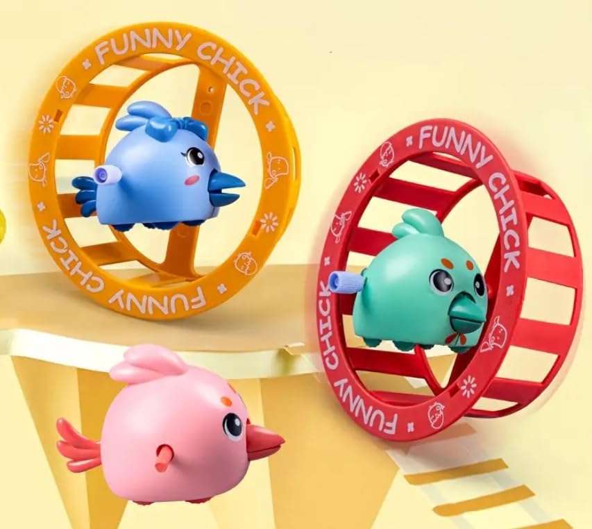 Image of Funny Chick Running Toy for Kids, Wind-Up Walking Chick with Wheel, Cute Cartoon Funny Toy, Windup Crawling & Rolling Fun Toy Gift for Boys Girls Toddlers (Multicolor)
