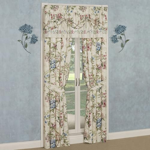 Chatsworth Cottage Country Polyester Jacquard Woven Window Treatment | Classic Traditional Flower Stripe Floral | Cream Ivory Rose Sage Blue Latte | Washable | 3 Pc Set Tie Up Valances 95L Curtains