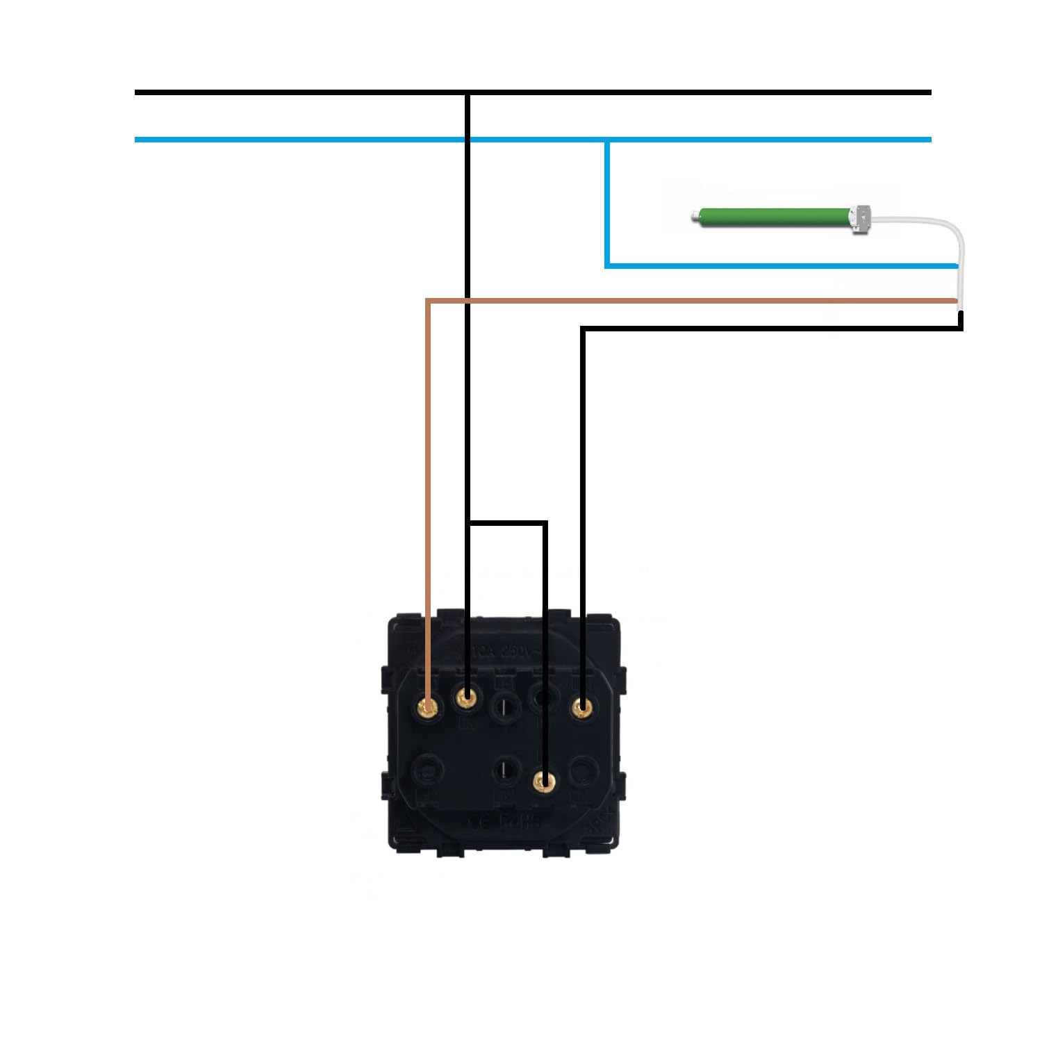 Interruptor Pulsador Moderno Para Persianas Automáticas – Marco PC Negro, Diseño Elegante Y Fácil Instalación