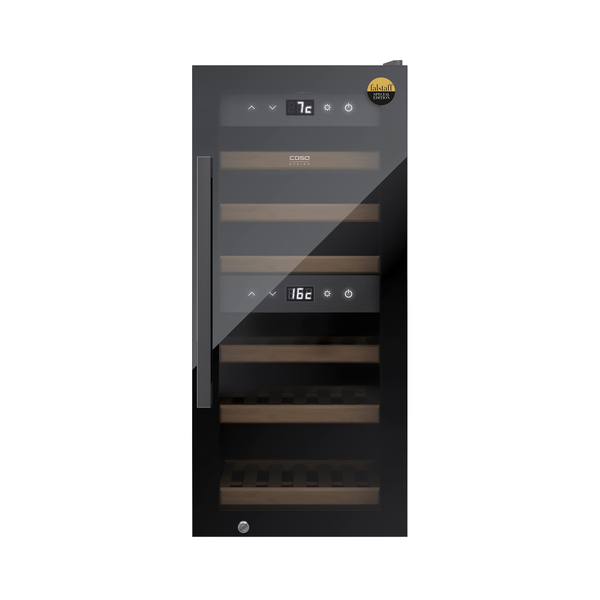 Caso WineExclusive 24 Smart – Nevera para vinos de hasta 24 botellas – Dos zonas de temperatura separadas ajustables de 5° – 20 °C para vino tinto y blanco, iluminación LED, con módulo Wi-Fi y