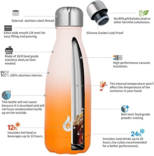 Image of BJPKPK 12oz Insulated Stainless Steel Water Bottles Metal Water Bottle for Travel,Coral