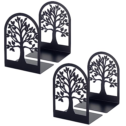 2 Pairs Bookends Book Ends Metal Bookends Bulk Book Ends for Shelves Black Book Ends Holder Book End Bulk Decorative Tree Bookends Book Shelf Holder Heavy Duty Bookends for Shelves Office Home School
