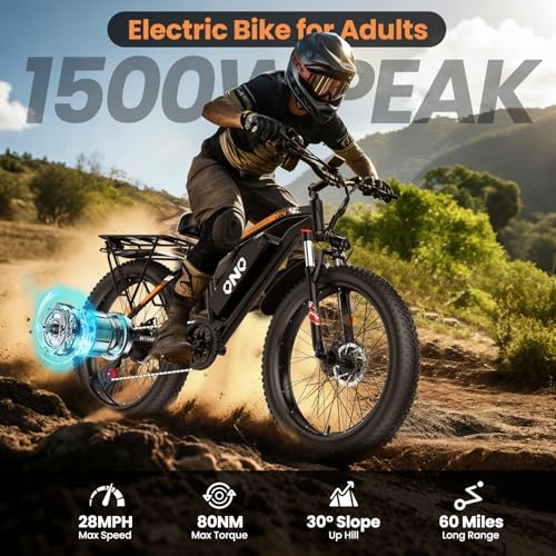 Adult Fat Tire Electric Bike 1500W Peak Motor – 48V 15Ah