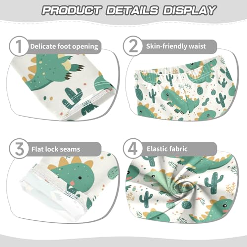 Wusikd Cute Dinosaur Girls' Leggings Toddler Doodles Leaves Kids Yoga Pants Dance Active Tights 4T3
