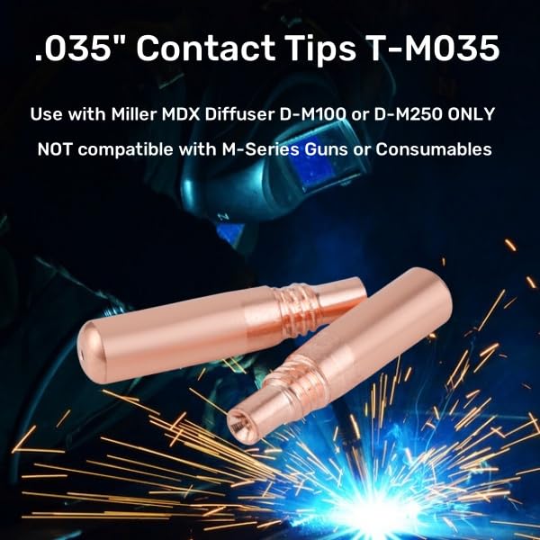 Image of MIG Welding Contact Tips .035 inch(0.9mm) for Miller MDX Series MIG Gun Use with Miller MDX Diffuser D-M100 D-M250 T-M035 (20-PK)