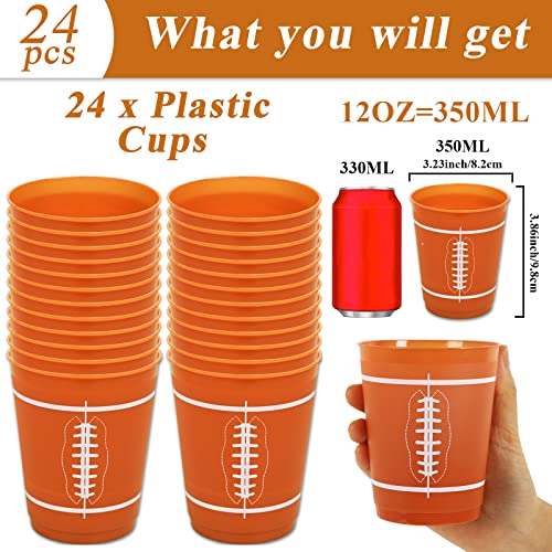 Zoiiwa JC0171 24 Pcs Football Plastic Cups Reusable Football Plastic Tumblers Party Supplies Sports Game Day Reusable Plastic Drinking Cups 12Oz Party Decorations For Kids Football Birthday Baby Shower Party Favors thumb #1