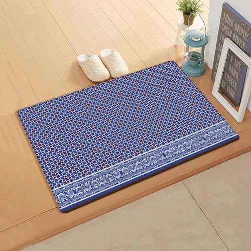 Blue Geometric Antifatigue Kitchen Bath Door Mat Cushioned Runner Rug,Washable Welcome Floor Sink Mat,Waterproof & Non-Slip Kitchen Standing Doormat,Contemporary Abstract Ethnic Floral Boho 18