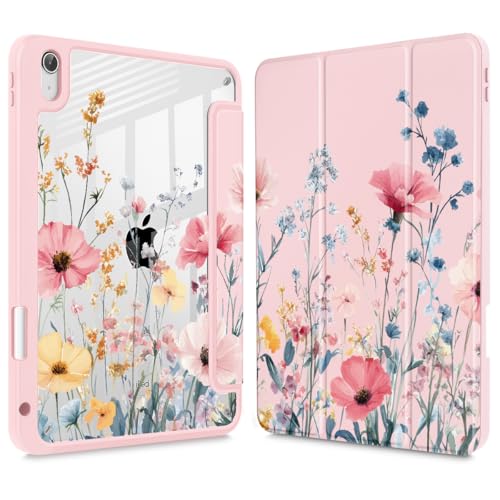 May Chen for iPad (A16) 11th Generation Case 11 Inch 2025, iPad 10th Gen Case 2022 10.9 inch, Built-in Pencil Holder with Shockproof Cover Clear Transparent Back Shell Auto Wake/Sleep, Wildflower