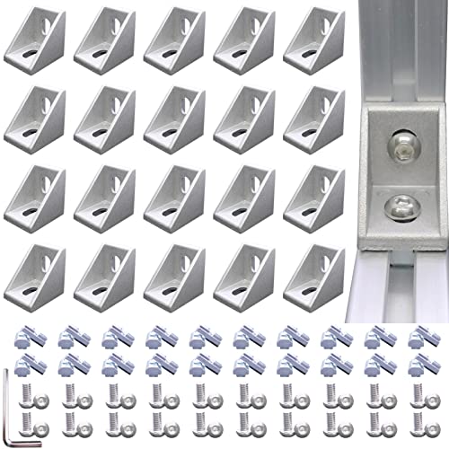 Qijintrid JMHK-2525-SILVER-20 20Sets 1010 Series Aluminum Profile Connector,20Pcs 1010 Corner Bracket,40Pcs T-Nuts,40Pcs Hex Screw Bolt And 1Pcs Wrench,For T Slot Aluminum Extrusion Profile thumb #1