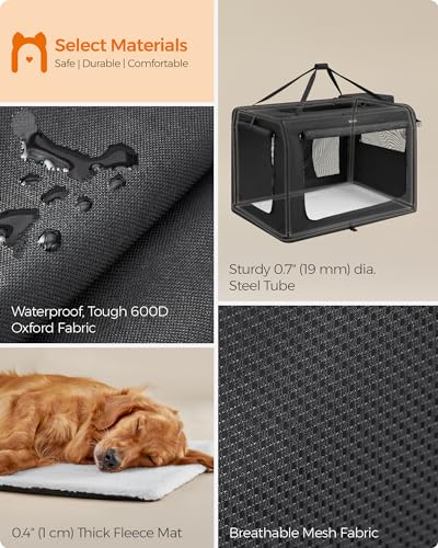 Feandrea Collapsible Soft Dog Crate, Portable Travel, 48 Inches | Dog Carrier Kennel with Safety Zippers for Living Room, Car, Travelling, Black UPDC12H - Image 8
