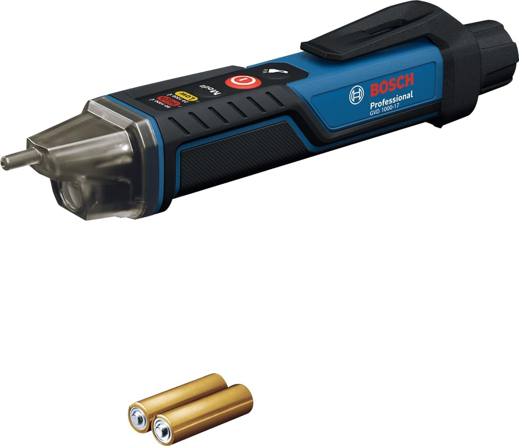 Bosch Voltage Detector GVD 1000-17 (Non-Contact Voltage Detection, IP67, Dual Range 24-1000V AC, Integrated Flashlight, Belt Clip, CAT IV 1000V Tested) Bosch Voltage Detector GVD 1000-17 (Non-Contact Voltage Detection, IP67, Dual Range 24-1000V AC, Integrated Flashlight, Belt Clip, CAT IV 1000V Tested)