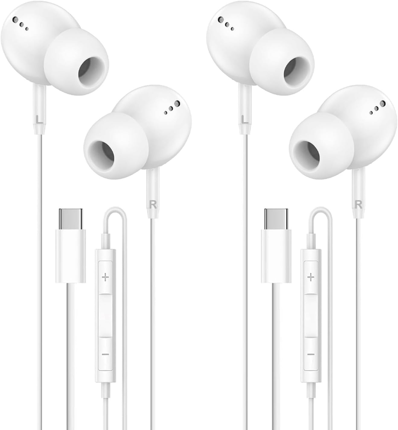 2 Pack USB C Headphones for iPhone 16/15 Pro Max Plus，[MFi Certified] Type C Earbuds with Mic & Remote Control，Noise Cancelling Wired Earphones for iPad Pro, Galaxy S23/S22/S21/S20/Ultra Note 10/20